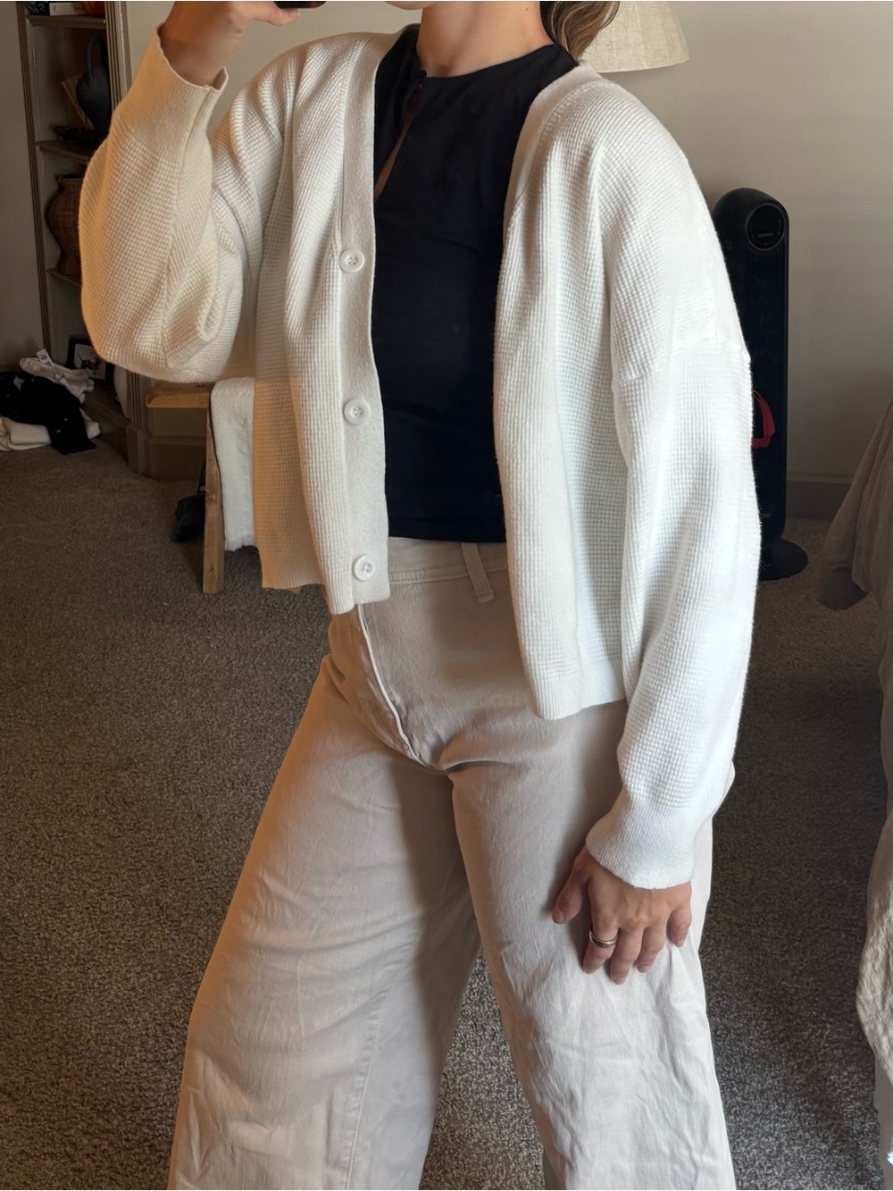 Classic White Ribbed Cardigan - Picture 2 of 2
